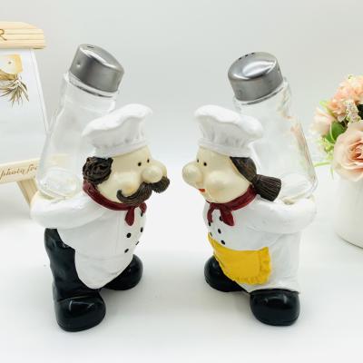 China Europe Resin Open Spice Bottles Restaurant Resin Couples Chef Figurine Bar Cafe Home Kitchen Furnishing Articles for sale