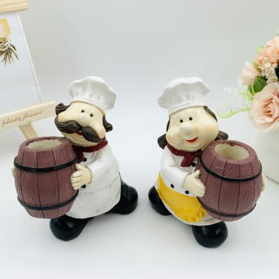 China Europe Resin Crafts Toothpick Couples Chef Figurine Bar Cafe Home Kitchen Furnishing Articles for sale