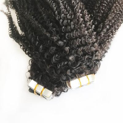 China Curly Tape In Real Remy Human Hair Skin Weft Adhesive Glue Afro Malaysian Kinky Curly Hair Extensions Curly Tape On Salon Quality For Woman for sale