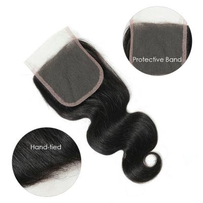 China Brazilian Raw Lace Closure Body Wave Virgin Human Hair Natural Color, 100 Unprocessed With Cuticle Aligned Hair Body Wave for sale