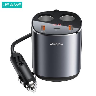 China USAMS US-CC151 C28 245W 2A+C Fast Car Charger 3 Ports + Dual Lighters Digital Display Fast Car Charger for sale