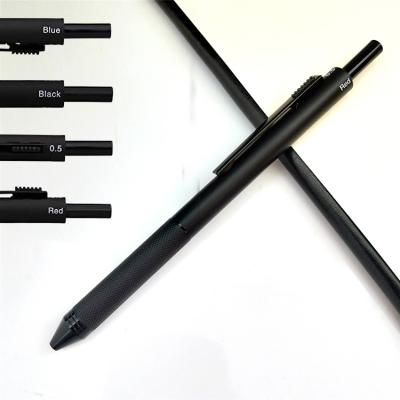 China Portble Metal Barrel 4 in 1 Pen Metal Multifunction 4 Colors Multicolor Pen Black Red Blue Ink Ballpoint Pen 0.5mm Mechanical Pencil for sale