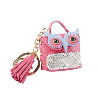 China Portable Wholesale Multicolor Optional Tassel Rhinestone Owl Shape Car Keychain With Key Chain for sale