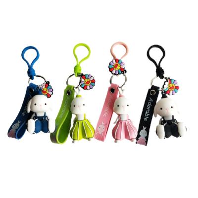 China Wholesale Fashion 3D Cartoon Rubber Rabbit PVC Car Keychain Keychain Pendant Key Chain Bag Wholesale With Wrist Strap Girl Gift for sale