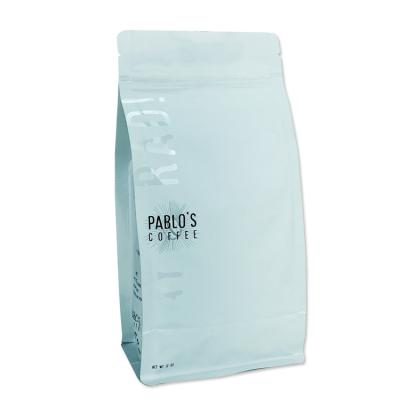 China 12 oz 250g Flat Bottom Custom Plastic Coffee Bean Packaging Bags With Valve And Zipper Pull for sale