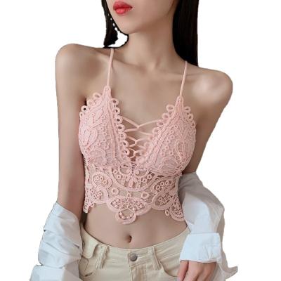 China Youth All-Match Sheer Suspender Solid Color Hollow-out Women's Vest (Aged 18-40) for sale