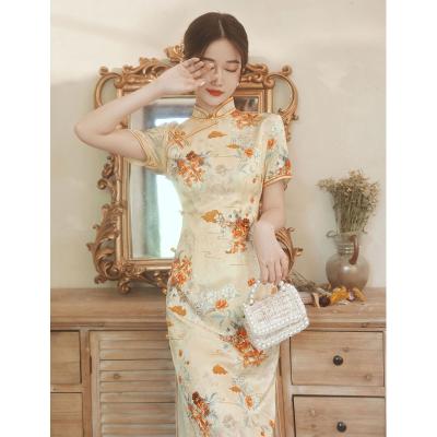 China Sexy Cheongsam Dress Breathable Chinese Traditional Side Eight-button Long Retro Dress for sale