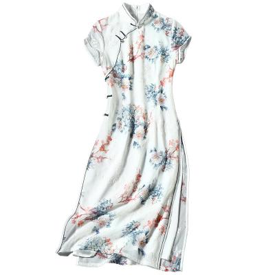 China Cheongsam Guofeng Breathable Thin Young Chiffon Print Embroidered Retro National Dress National Clothing for sale