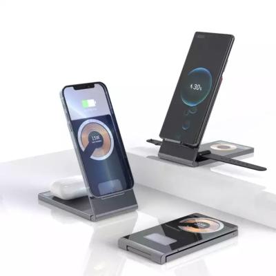 China For iphone/apple watch and airpods 2022 NEW Patented High Quality Foldable 4 in 1 15W Ultra-thin Transparent QI Fast Wireless Chargers For Mobile Phone for sale