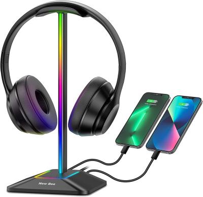 China High Quality Aluminum RGB Earphone Stand with 1 USB-C Charging Port and 1 USB Desktop Gaming Headset Charging Left Stand for sale