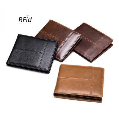 China 2022 Hot Selling RFID Slim Wallet Leather Men Retro Real Fashion Slim Cowhide Business Card RFID Blocking Genuine Leather Men's Wallet for sale