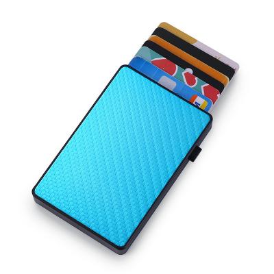 China RFID Blocking Protects Luxury Simulate Carbon Fiber Business Collectible Card Holder RFID Blocking Automatic Metal Smart Noise Up Wallet Bank Card Holder for sale