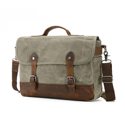 China Daily Used Good Quality Mens Work Business Cross - Body Satchel Shoulder Laptop Bag Waterproof Genuine Leather And Waxed Canvas Briefcases Bag for sale