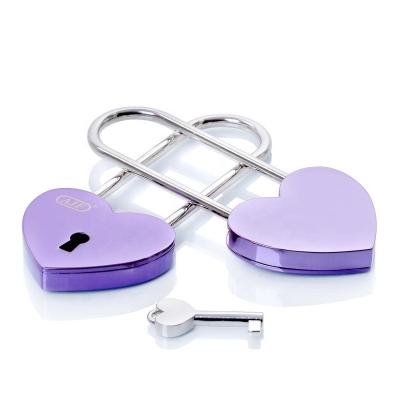 China AJF zinc alloy TUV PASSED new come long purple love heart lock personalized engraved padlock metal hook love lock for sale