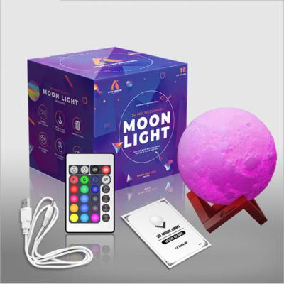 China Modern Sensor Touch or Tap/Slap Function with Remote Control RGB Colorful Led Night Light 3d Moon Light Lamp for sale