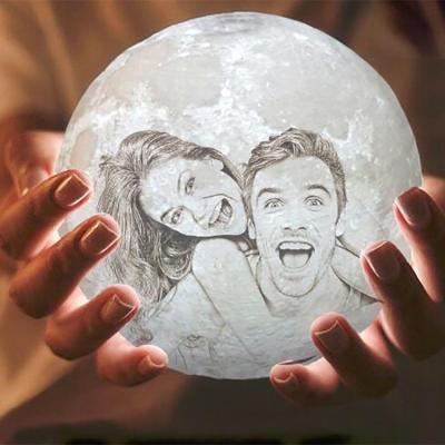 China Modern Hot selling Customized logo and name with photo PLA material 3d print moon light lamps with cheap price for sale