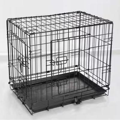 China 18 Inch Large Dog Cat Cages Portable Folding Stored Rabbit Animal Kennel Crate With Plastic Tray Steel Wire Pet House Outdoor For Car for sale