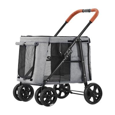 China Soft Large Pet Stroller Cats Dogs Metal Travel Cage Trolley Portable Collapsible Animal Kennel Outdoor Crate Wholesale Customization for sale