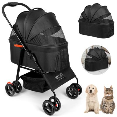 China New Pet Stroller Metal Frame Metal Frame Detachable Travel Portable Cat Dog Carriage Outdoor Portable Trolley Deluxe Detachable Collapsible Foldable Puppy for sale