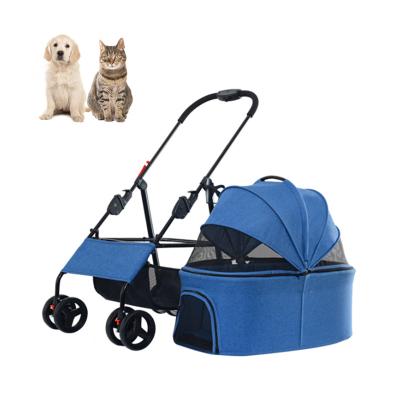 China Classic Pet Detachable Detachable Stroller Deluxe Foldable Aluminum Frame Outdoor Wheels Transport Large Twin Pet Puppy Cat Pet Cart for sale