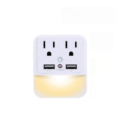 China Residential / Multi-Purpose 2 USB Wall Outlet Supplement 2 Surge Protected Current Faucet With Sensor Led Night Light for sale