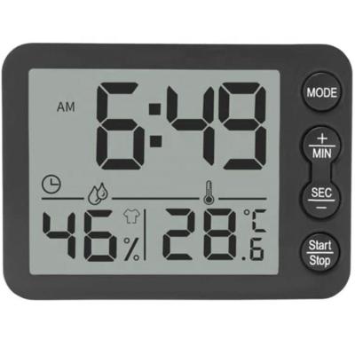 China Viable Multifunctional Indoor Temperature Humidity Monitor Timer C/F Timer LCD Screen Thermometer Hygrometer Black Shell for sale