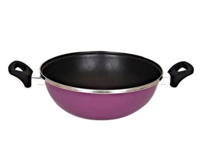 China Viable Color Bakelite Handle Enamel Carbon Steel Wok Nonstick Paint Pan for sale