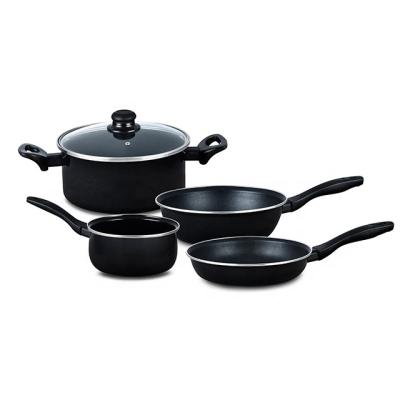 China Sustainable carbon steel enamel coating cookware set cooking pots and pans set with glass lids for sale