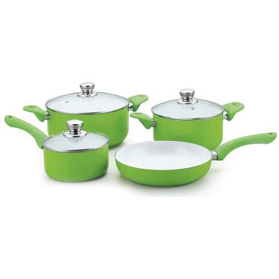 China Sustainable 7 Pcs Pressed Aluminum Ceramic Coating Cookware Set for sale