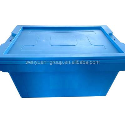 China Solid Box Blue Color Turnover Box Logistics Case Folding Plastic Box With Lid for sale