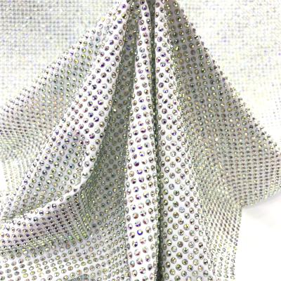 China va135 Full Fix Hot Stretch Crystal Fabric Mesh For Wedding Dress Rhinestone Fabric Mesh By The Meter for sale