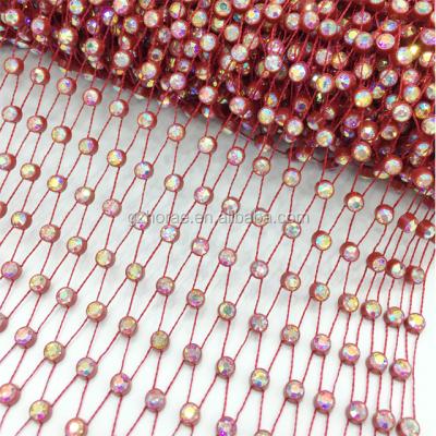 China New Flatback Sew On Netting Crystal Mesh Rhinestone Plastic Rhinestone Mesh Trim For Garment for sale