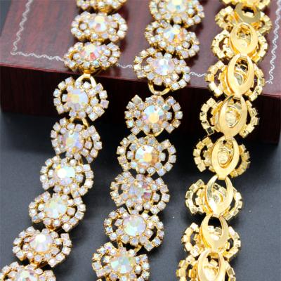 China Bling Bling Crystal Rhinestone Flatback Fashion Rhinestone Lace Trim AB Cup Chain Rhinestone Trimming tr206 for sale