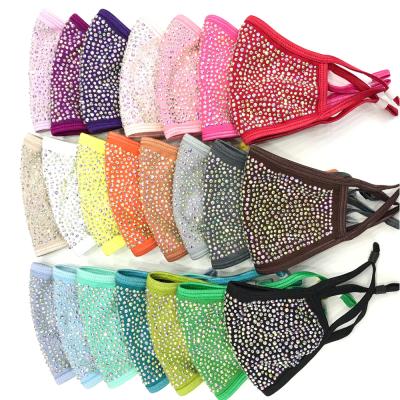 China Glass rhinestone with fabric K065 fashion diamond rhinestone glitter crystal facemask wholesale party washable facemask for sale