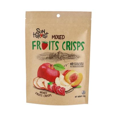 China Barrier Kraft Paper Stand Up Pouch Packaging With Printing For 55g Mix Fruit Crisps for sale