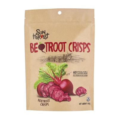 China Custom Printed Barrier Kraft Paper Holder Pouch For 60g Beets Crisps for sale