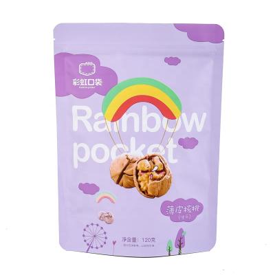 China Barrier Logo Plastic Stand Up Pouch Bags For Susceptible Walnut 120g Rainbow Pouch for sale