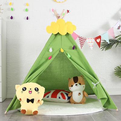 China Indoor Cute Foldable Gift Cotton Canvas Hairball Playhouse Wholesale Theater House Wooden Pole Toy Tent for sale