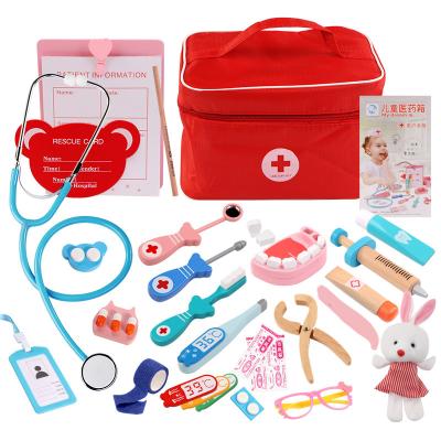 China Pretend Doctor Play Wooden Toy Set Pretend Doctor Game Education Toys For Children Simulation Medicine Medical Chest Set For Children Interest Development for sale