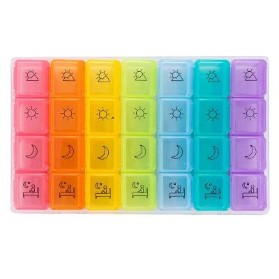 China New Medical Pill Case Durable/Solid/Recycled/Healthy Storage Box 7 Day Organizer 28 Compartment Portable Travel Pill Box for sale