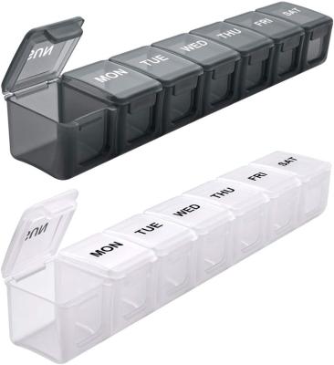 China Eco-friendly Weekly Pill Organizer 7 Compartments Portable Transparent Pill Box With Black And White Factory Price for sale