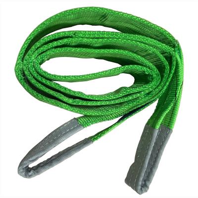 China New Type 100% High Tenacity Polyester Customized Length Green 2T Folded Eye Lifting Flat Polyester Webbing Sling for sale