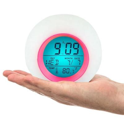 China Class New Design Quality Led Change Colorful Alarm Clock For Kids Children Desk Calendar Creative Round Fancy Luminous Natural Sound for sale