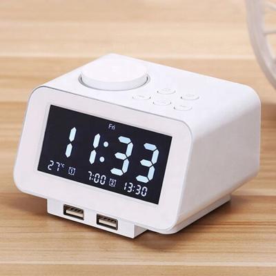 China Calendars Hotel Alarm Clock Speaker Digital Desk Clock Radio LED Display with Dual USB Interface Support Auto Search Broadcasting for sale