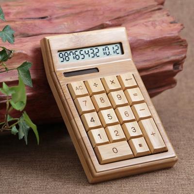 China Promotional Gifts 12 Digit Double Power Bamboo Material Eco-friendly Calculator Desktop Calculator General Purpose Calculator for sale