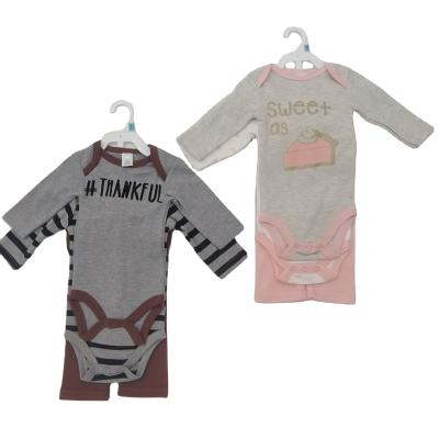 China Breathable Wholesale Letter Printed 3PCS Baby Clothes Coveralls Set for sale