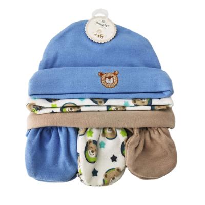 China 6Pcs/Lot Baby Hats Breathable 100% Cotton Printed Baby Hat And Mitten Set For 0-6 Months Newborn Baby Accessories for sale