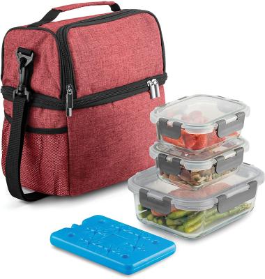 China Heat Resistant 8-Piece Insulated Lunch Box Set - Burgundy Insulated Lunch Bag For Women Men - 6 PC Glass Food Container Set for sale