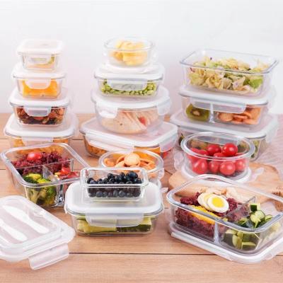 China Heat Resistant BPA Free Keep Cool Food Meal Prep Bowl Glass Food Storage Container Set With Airtight Lid for sale