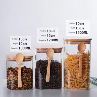 China Freshness Preservation 420ml Condiment Spice Jars Glass Seasoning Container With Wooden Spoon Lids Food Storage Canister For Kitchen Tea Coffee Sugar Sal for sale